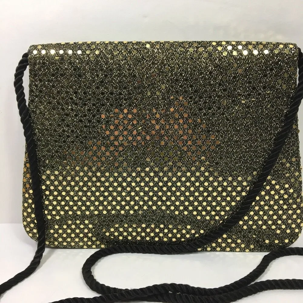 Whittall & Shon Gold Sequins Purse‎ Handbag Clutch Party Cocktail Cord Strap